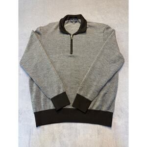 Brooks Brothers 1/4 Zip Merino Wool Sweater Gray with Black Accents Mens XL